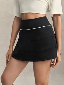 Activina 女款拼色休閒百搭運動迷你裙 - 黑色 - 查看 5