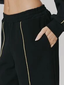MUSERA Quần jogger dáng rộng co giãn in họa tiết màu tương phản phong cách vintage Y2K dễ thương cho ngày thường và đi học tiểu học - màu đen - Xem 5
