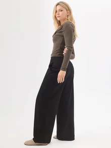 KÆRIA Hus High Waist Flat Front Wide Leg Suit Pants - Fluid Tailoring - Black -  Tailored, Minimalist - Black - View 3