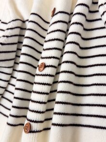 Juhart 1pc Women's Plus Size Round Neck Color Block Striped Long Sleeve Minimalist Fashion Urban Casual Knit Cardigan, Suitable For Daily Commute, Spring And Autumn - Apricot - View 6