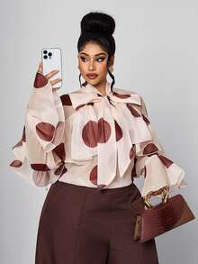 Maweii Plus Size Women Polka Dot Casual Versatile Everyday Outing Shirt - Multicolor - View 2