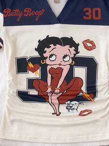 Attitoon Betty Boop x SHEIN Women's Cartoon Pattern Casual Daily Short Sleeve T-Shirt - Multicolor - View 4