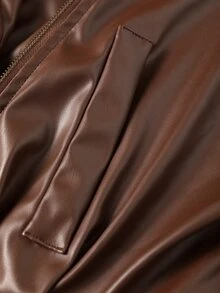 GlowEve CURVE Plus Size Women's Solid Color PU Leather Fashion Versatile Long Sleeve Jacket - Brown - View 7