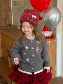 DAZY Christmas Machine Embroidered Cute Comfortable Baby Girl Sweater - Grey - View 5