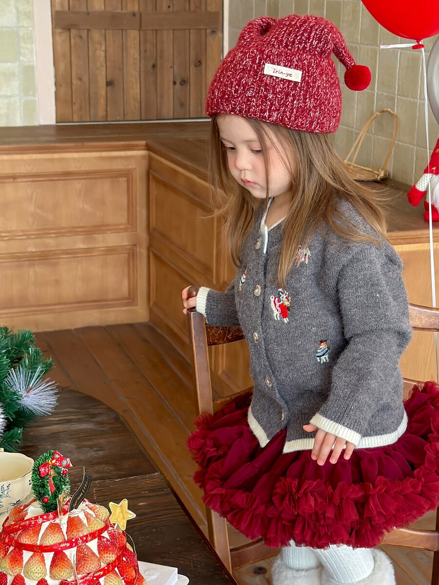 DAZY Christmas Machine Embroidered Cute Comfortable Baby Girl Sweater - Grey - View 1