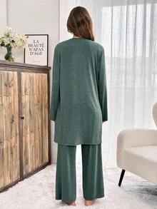 Slowluna Conjunto de maternidad de unicolor con top sin mangas, pantalones y chaqueta para lactancia, otoño - Verde - Ver 2