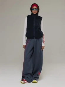 Musera Sport High Neck Zip Through Fluffy Borg Sleeveless Gilet Jacket Active Outdoors Workout Gym Terra Peak - Navy Blue - View 3