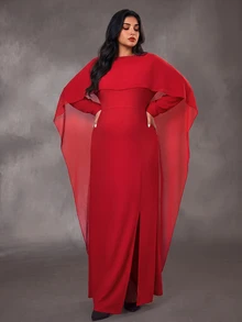Cheriluna Maternity 大尺碼純色休閒浪漫優雅派對正式洋裝，適合孕婦，秋季聖誕紅 - 紅色 - 查看 4