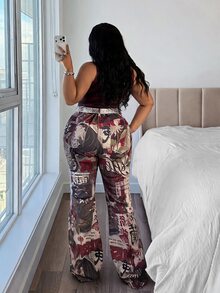 Jeanoix Y2K 大尺碼女款彈性牛仔褲，歐美風新款 Ins 復古高腰中縫喇叭褲腳長褲，性感修身牛仔套裝 - 彩色 - 查看 2
