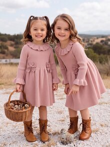 SHEIN Baby Girl Bowknot Decor Casual Daily Summer Knit Dress - Pink - View 8