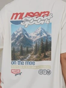 Musera Sport Graphic Logo Printed Back Oversized Crewneck Shortsleeve Tee Active Outdoors Workout Gym Terra Peak - White - View 6