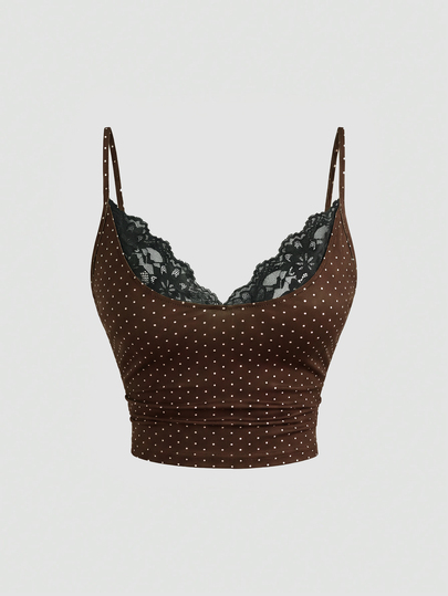 Sweetra European And American Women's Plus Size Minimalist Elegant Lace Patchwork Minimalist Style Design Backless Camisole Top Date Night Black Summer