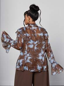 Maweii Blusa de Talla Grande Estilo Vintage Francés con Estampado Tie-Dye y Volantes para Otoño - Multicolor - Ver 6
