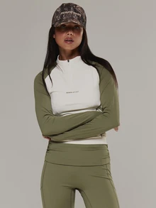 Musera Sport ملابس علوية الأرض توب رياضي متناسق برقبة عالية وسحاب ربع مع حافة مبطنة وطباعة شعار وأكمام طويلة للأنشطة الخارجية والتمارين الرياضية والجيم - متعدد الألوان - مشاهدة 2