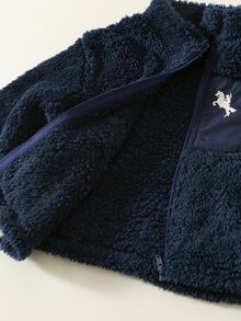 SHEIN 男嬰秋冬休閒立領抓絨長袖夾克，嬰兒夾克，藍色夾克 - 彩色 - 查看 7