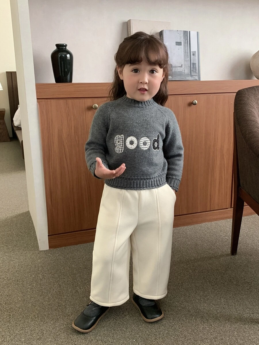 DAZY Baby Girl Solid Color Casual Versatile Daily Outing Long Pants - Khaki - View 1
