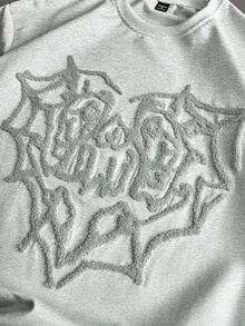 Manfinity Roghcode 男士淺灰色秋季圖案 Y2K 度假天使丘比特印花刺繡愛心 2 合 1 T恤 街頭風 2000年代風格 萬聖節 - 彩色 - 查看 2