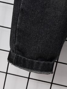 SHEIN 男童百搭休閒破洞磨損修身牛仔褲 - 黑色 - 查看 7
