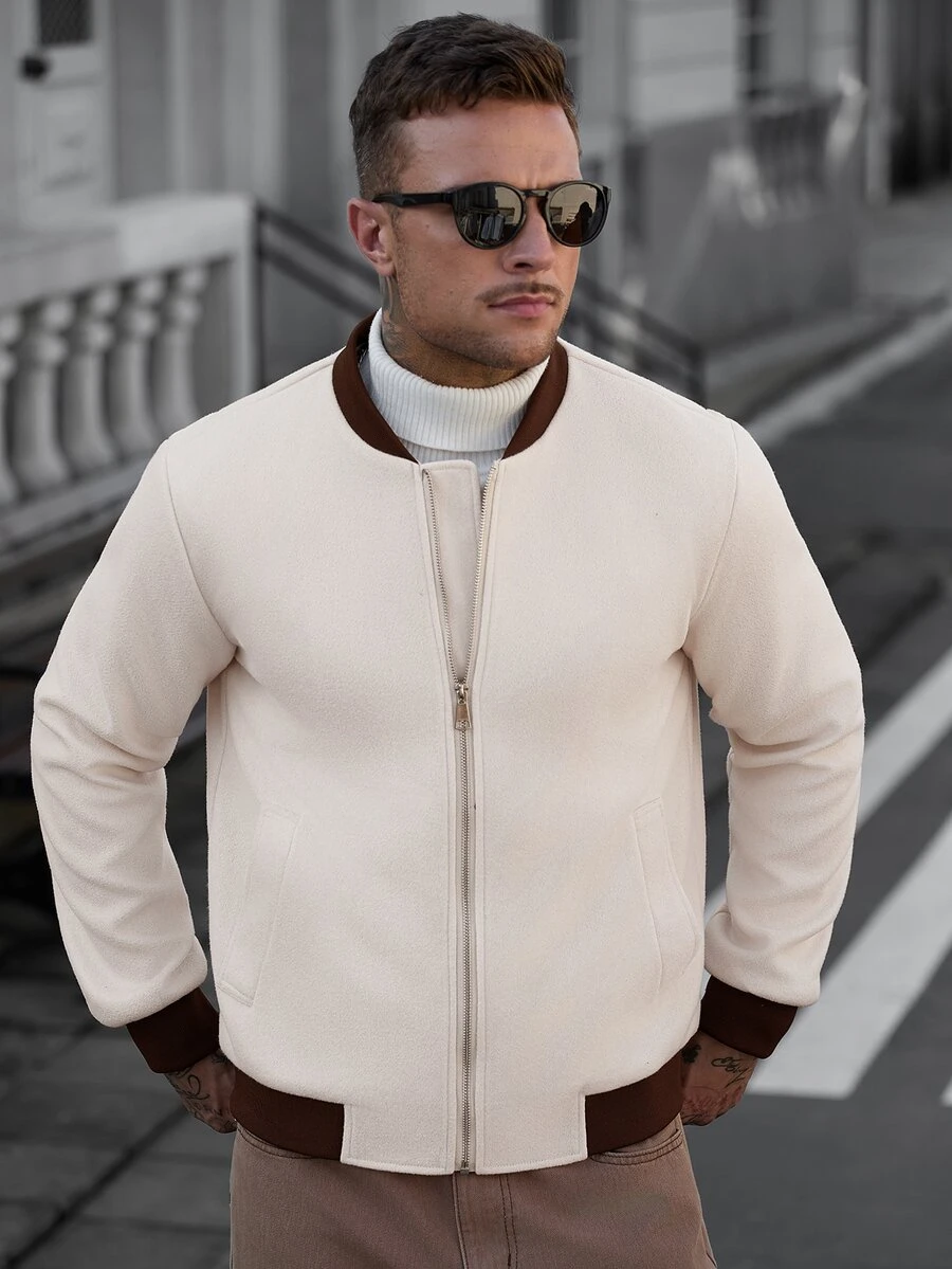 Manfinity CasualCool 男士純色休閒大衣,口袋設計,適合日常通勤穿著,也是送給男友和丈夫的理想禮物 - 杏色 - 查看 1