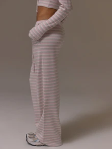 Musera Sport Multicolour Stripe Drawstring Knitted Loose Fit Sweatpant Trouser Cute Girly Autumn Winter Fall Gym Holiday Dainty Ice - Multicolor - View 3