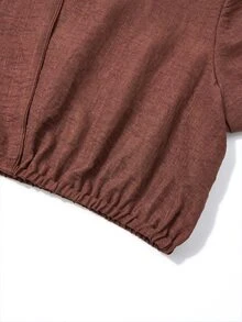 Poshavie Poshavie Plus Size Blazer Collar Wrap Long Sleeve Top & Elastic Waist Cuffed Pants Casual 2 Pieces Set - Coffee Brown - View 7