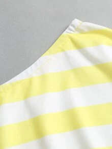 Sweetra Striped Asymmetric Shoulder Long Sleeve Pullover Sweatshirt For Women - Yellow - View 5