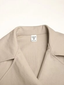 SHEIN 少女優雅雙排扣繫帶風衣法式風格秋冬服飾 - 卡其色 - 查看 4