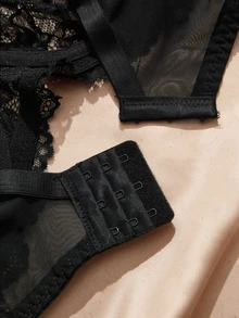 Charlaine 1pc Lace Patchwork Plus Size Underwire Bra - Black - View 5