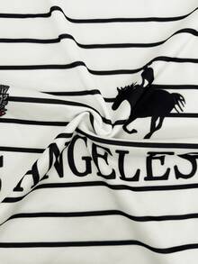 Collagica Collagica Vintage Equestrian Graphic Striped Half-Zip Collared Sweatshirt Casual Pullover - Grey - View 5