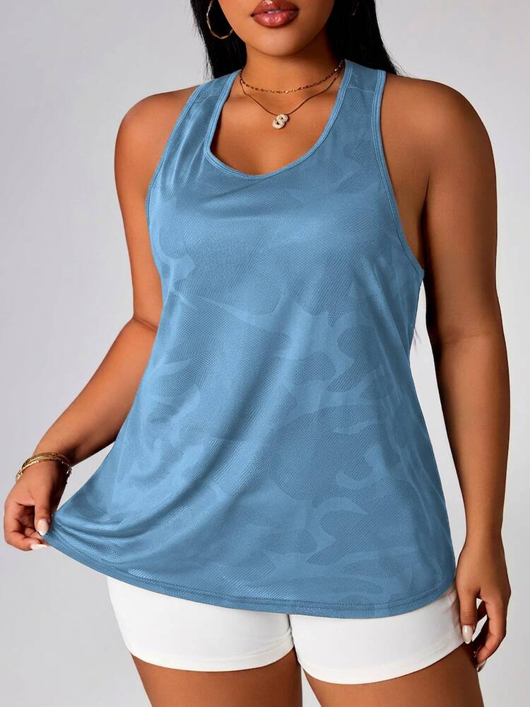 SHEIN Rhythm Era Women's Plus Size Printed Minimalist Casual Sports Tank Top For Running And Fitness - Baby Blue - View 3