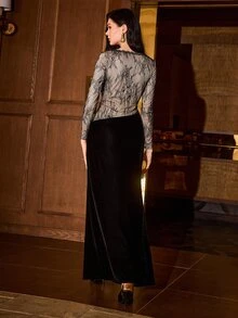 MOTF PREMIUM WOMEN'S BLACK LONG DRESS, ELEGANT AND EXQUISITE, AUTUMN/WINTER - Multicolor - View 3
