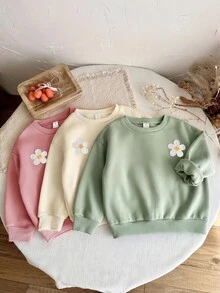 SHEIN 女童 3件組 針織純色圓領寬鬆休閒秋冬衛衣套裝 - 彩色 - 查看 7