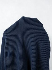 SHEIN New Chinese Style Stand Collar Ribbed Knit Top With Traditional Frog Buttons - Navy Blue - View 7
