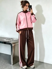 Sovereign Charm Sovereign Charm Women's Colorblock Long Sleeve Top And Pants Casual Daily Sports Set - Multicolor - View 1