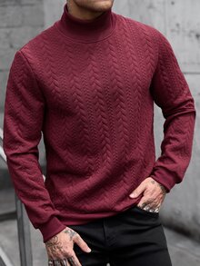 Manfinity CasualCool Men's Textured Stand Collar Long Sleeve Casual Pullover Sweatshirt - Burgundy - View 3