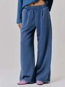 MUSERA Elasticated Waist Pleated Style Loose Fit Straight Leg Jogger Cute Daily Vintage Y2K Back To School Primary - Baby Blue - View 2