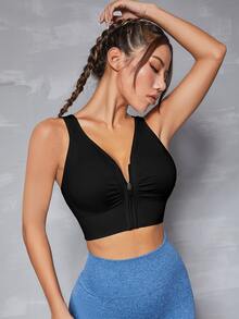 SHEIN Velisys 無縫女款運動內衣套裝，拉鍊抓皺運動內衣，健身瑜伽運動內衣，2件組 - 彩色 - 查看 3