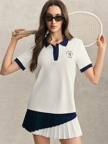 Activina Women's Colorblock Casual Versatile Daily Travel Sports Polo Shirt - White - View 1