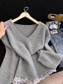 GlowEve CURVE Plus Size Women's Lace Patchwork Casual Versatile Long Sleeve Sweater - Grey - View 1