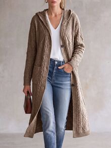 SHEIN Women's Solid Color Casual Versatile Daily Outing Cardigan - Mocha Brown - View 5