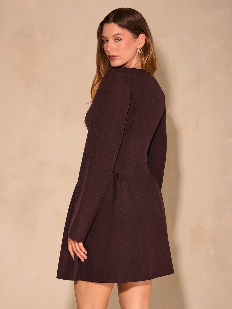 Enchnt Women's Elegant Button Pleated Long Sleeve Dress