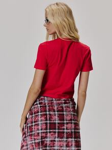 MUSERA تي شيرت أطفال بطبعة شعار رسومي، ياقة دائرية، أكمام قصيرة، لطيف للاستخدام اليومي، بطراز عتيق Y2K، للعودة إلى المدرسة الابتدائية - الأحمر - مشاهدة 5