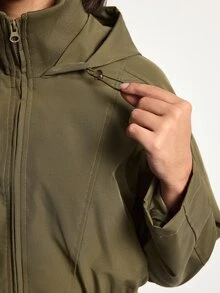 Easithlete Easithlete Jaket Pendek Wanita untuk Penerbangan, Berkerah Tegak dan Berkerudung, Kasual dan Serbaguna untuk Perjalanan Sehari-hari - Dark Green - View 7