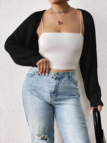 Solflare Cardigan de punto acanalado talla grande sin top de camisola, ropa de primavera, para invierno y otoño - Negro - Ver 6