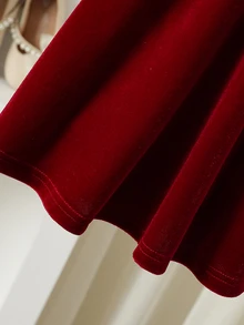 Young Girls Velvet Mesh Long Sleeve Dress, Bow Neck Cutout A-Line Flared Dress, Red Princess Party B - Red - View 9