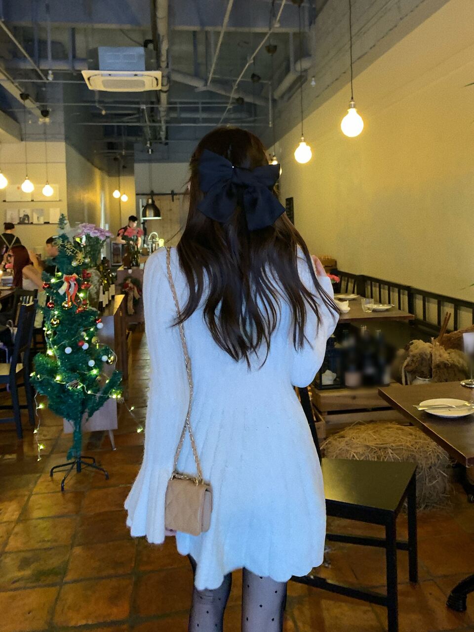 Women's V-Neck Solid Color Casual Long Sleeve Autumn/Winter Korean Style Sweater Dress