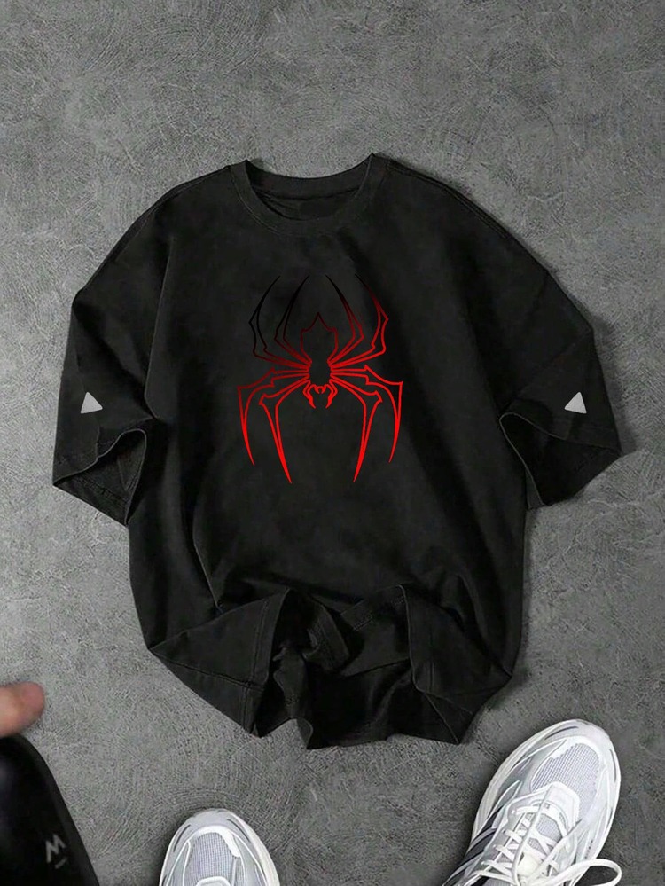 Gym Rark Men's Spider Print Short Sleeve Daily Fitness Sports T-Shirt - Black - View 1