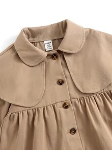 SHEIN جاكيت بيبي بناتي كلاسيكي لطيف بأزرار وكسرات بلون كاكي - لون مشمشي - مشاهدة 4