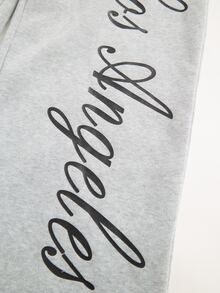 SHEIN 青少年男孩字母印花鬆緊腰寬腿寬鬆休閒運動長褲 - 灰色 - 查看 3