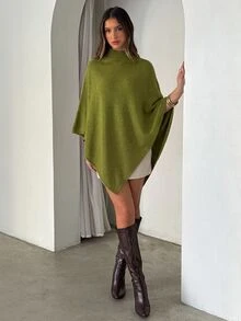 Aloruh 女款秋冬新款披肩式開襟毛衣，卡其色，寬鬆版型，百搭外穿，優雅針織衫，適合通勤、日常、休閒、外出、保暖居家穿著 - 軍綠色 - 查看 8